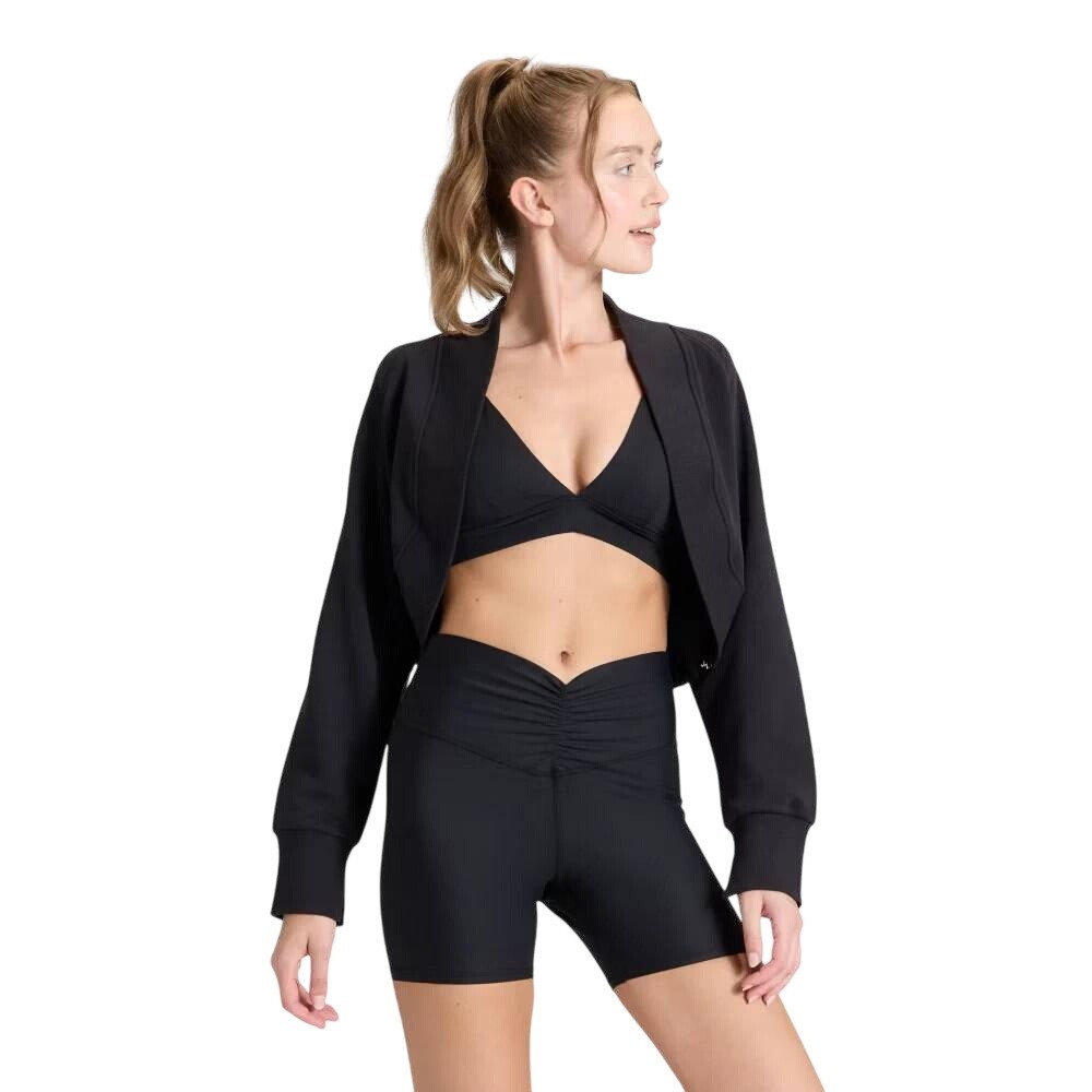 JoyLab Women's Black French Terry Open Front Cropped Shrug Sweatshirt Size Small